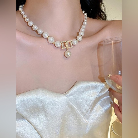 2 Pc Luxurious Pearls Pearl Necklace Earrings Set Wedding Bridal Jewelry Set - Picture 2 of 6